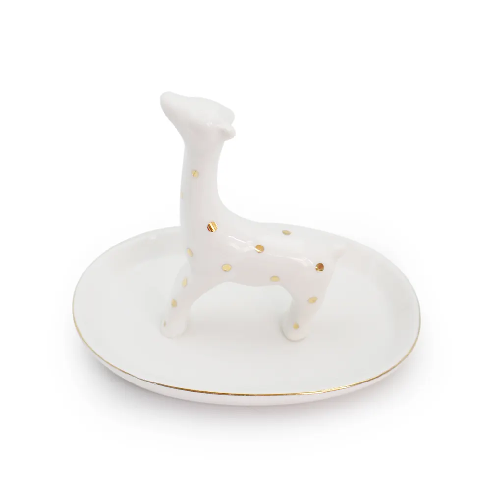 Design créatif ovale en céramique blanche bijoux plateau d'affichage girafe collier boucle d'oreille anneau support