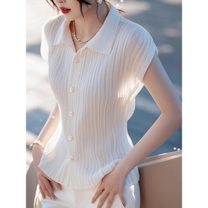Blusa Elegante de Verano para Mujer, Blanca, con Solapa, Manga Corta, Estilo Moderno - Product Image 5