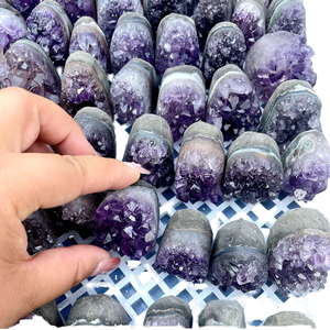 Mini Amethyst <b>Cluster</b> Geode Mineral Specimen Handmade Sandblasted Feng Shui Home Decoration - Product Image 1