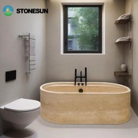 Baignoire autoportante standard en marbre naturel StoneSun pour projet de salle de bain d'hôtel moderne, travertin
