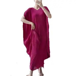 批量批发时尚女装套头衫abaya连衣裙红色休闲非洲长褶连衣裙