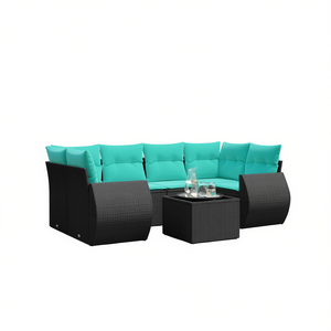 Set Divano da Esterno in Polyrattan Nero con Cuscini, 7 Posti, Arredamento da Giardino Stile Contemporaneo Design Moderno - Product Image 1