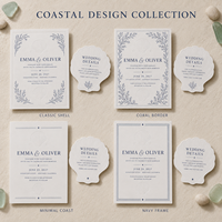 Invitations de mariage nautiques et côtières, motif herbe marine marine, cartes personnalisées en carton gaufré avec découpe de coquillages