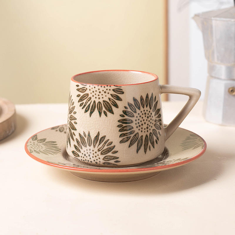 Gray sunflower coffee cup and saucer
