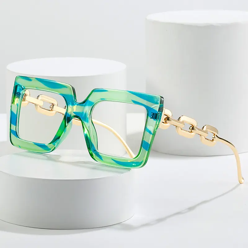 Nieuwe Unieke Chain Been Brillen Frame Voor Vrouwen Vierkante Mode Oversized Bril Groen Luipaard Bril