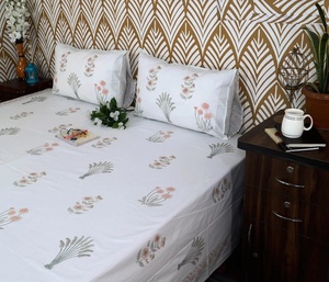 Hand Block Print Cotton Bedsheet | Jaipur Floral Indian Handmade <b>Flat</b> Sheet | Boho Bedding Bedspread - Product Image 3