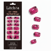 Enveloppes d'ongles en gel de résine sans UV Midnight Goth avec motifs brillants de crânes et d'araignées d'Halloween pour la vente en gros de fournitures artistiques