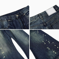 Jean ample vintage Huanqiu pour homme, coupe large, délavé foncé, effet éclaboussures de peinture, style streetwear, décontracté, en denim pour le quotidien