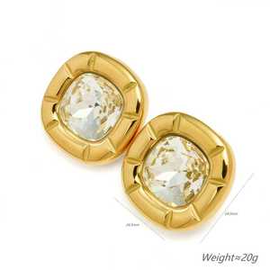 1 Pair Women's Vintage Luxury Multi-Color Square Zircon Stainless Steel 18K Gold Plated Drop <b>Earrings</b> Party Niche Trendy Design - Product Image 6