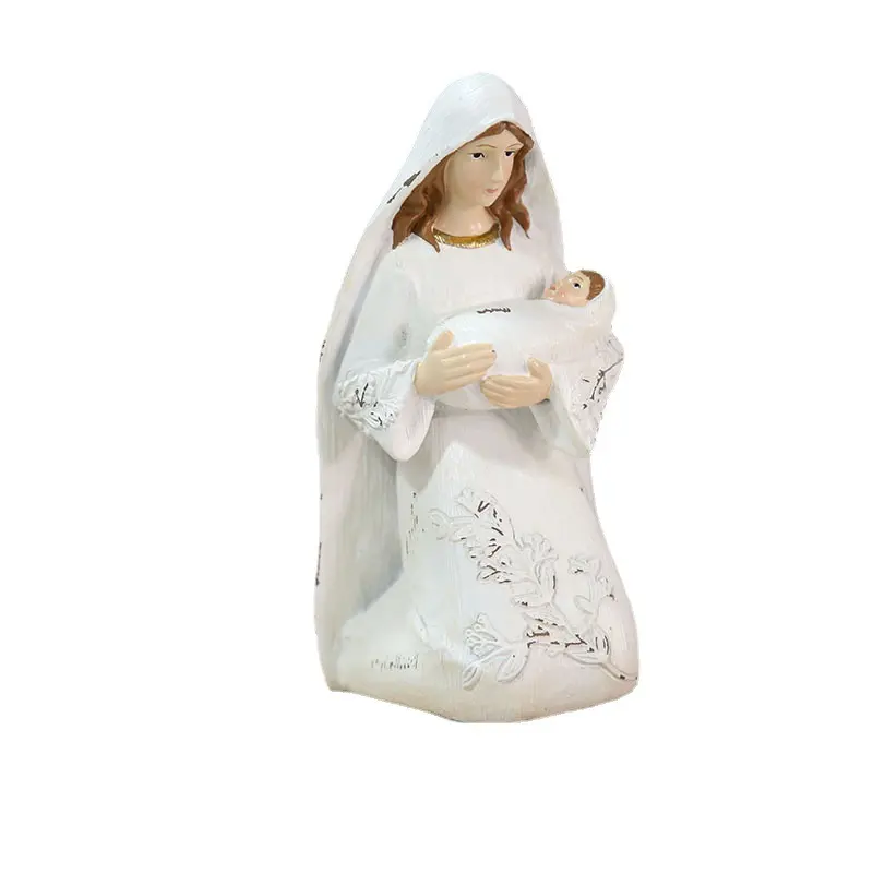 Figurine Decorative statua presepe in resina figura di famiglia scultura Madonna che tiene santo bambino in resina artigianato ornamento