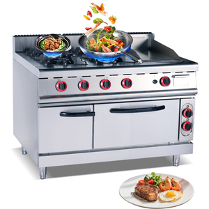 Cuisinière verticale à gaz quatre brûleurs avec four, de type armoire, en acier inoxydable, sur pied, de luxe, combinée, pour usage commercial - Product Image 1