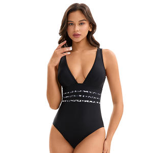 European American Women's Stylish Fitness <b>Swimwear</b> Sexy Solid Pattern Print One-Piece <b>Beachwear</b> Cut-Out Back Design Plus Size - Product Image 1