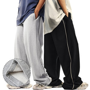 Pantalon de survêtement mi-long en molleton ample style preppy pour adolescents 2025 – Design tendance avec empiècement arrière, coupe droite décontractée pour hommes, 100 % coton - Product Image 2