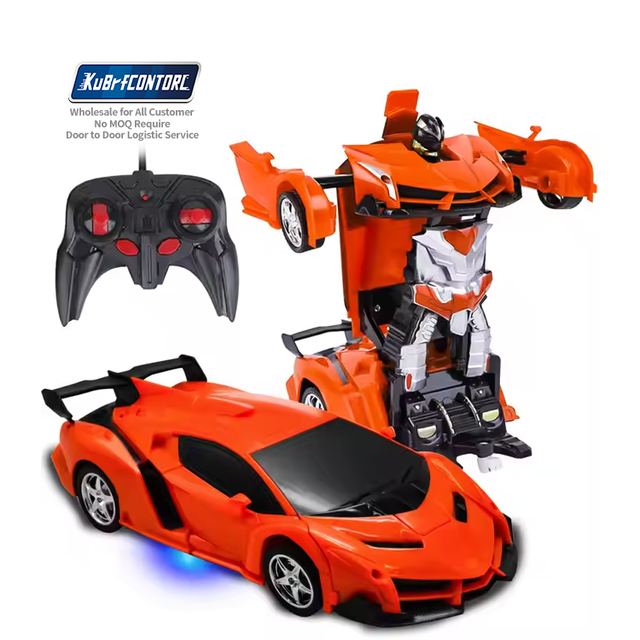 Children 2.4g Orange Transforming Deformation Robot Toy Remote Control Car with Drifting Assembly Features Featuring LED Lights