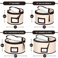 Ensemble de 5 boîtes de rangement matelassées en microfibre avec séparateurs pour vaisselle, assiettes, tasses, verres et rangement quotidien