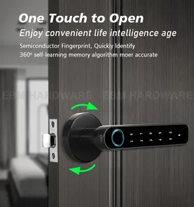 Bedroom Door Smart Lock USB Rechargeable Tuya APP Wifi Fingerprint Lock Password Biometric Keyless Security Smart Door Lock