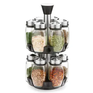 Kitchen rotating spice storage jars set expandable with condiments storage holders rack organizer for cabinet