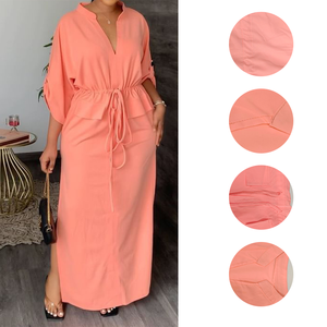 Abito <span class=keywords><strong>Lungo</strong></span> Elegante Primaverile con Coulisse in Vita, Maniche Svasate e Spacco Laterale, Spedizione Rapida, Look Casual da Donna - Product Image 4