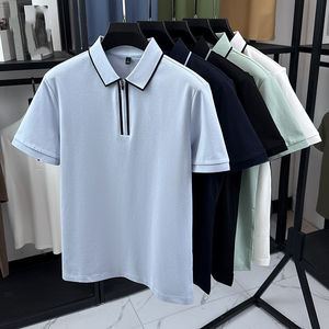 Polo de manga corta para hombre, de algodón de color liso, con media cremallera, informal, fresco para verano, de alta calidad, con cuello tipo solapa - Product Image 2