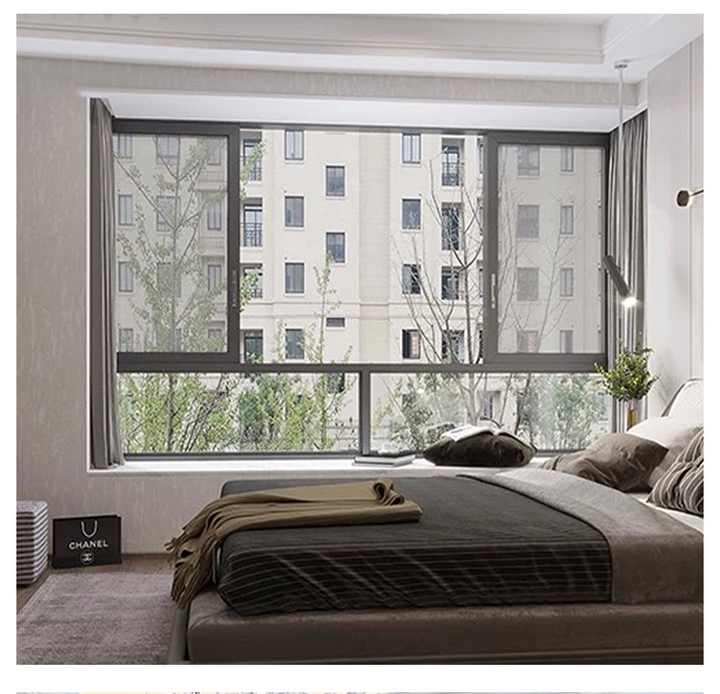 Double Glass Swing Casement Window Black Aluminum Tilt Turn Windows Impact Resistance Thermal Insulation Louver Curtain Fixed