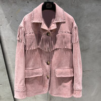 Veste en daim à franges Automne-Hiver 2026, Veste d'extérieur vintage en cuir véritable pour femme, Veste en daim à pompons