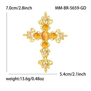 Broche croix en alliage sertie de strass, plaquée or antique, avec perles simulées, pour corsage - Product Image 4