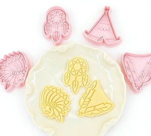 <span class=keywords><strong>Emporte</strong></span>-pièce 3D en relief pour biscuits, motifs dessin animé, plume et tente de l'homme primitif, pour la pâtisserie DIY - Product Image 2