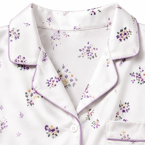 Conjunto de Pijama de Satén con Estampado Floral Personalizado para Mujer, Manga Corta, Botones, Dos Piezas, Ropa de Dormir, Ropa de Casa de Verano, Satén de Seda Suave - Product Image 4