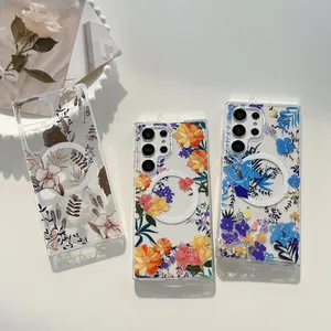 flower pattern for Samsung s23 ultra mobile phone bags with magnetic designer phone cases for phones for Samsung