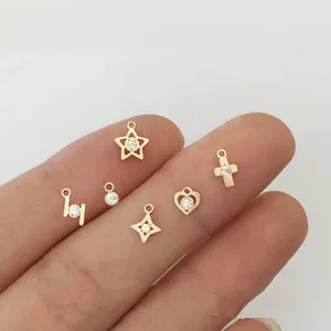 14K Gold Filled Tiny Charms Zircon Initial Cross Heart Star Dainty Style Pendant for Bracelet Necklace Jewelry Making