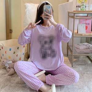 Conjunto de Pijamas de Primavera/Otoño para Mujer, Camiseta de Manga Larga con Dibujos Animados y Pantalones, Pijamas Holgados y Cómodos de Dos Piezas - Product Image 5