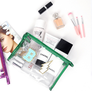 Borsa per il trucco della toppa Preppy borsa per l'organizzatore cosmetico borsa per il trucco borsa portatile multiuso con cerniera in PVC trasparente - Product Image 2