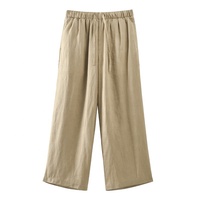 Pantalon Harem en Coton et Lin Uni pour Femme, Taille Mi-Haute avec Cordon de Serrage, Grande Taille, Coupe Ample Décontractée, Longueur Cheville, Automne