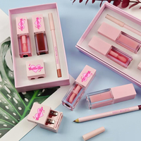 Kits de Rouge à Lèvres et Crayons à Lèvres 2-en-1 Personnalisés, Coffrets Cadeaux de Luxe Noirs, Boîtes d'Emballage, Gloss à Lèvres et Crayon à Lèvres avec Lumière LED