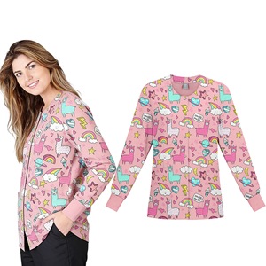 Xiyin Women's Round Neck Cardigan Long Sleeve Button Down Work Uniform Moisture Wicking Stretchy <b>Top</b> For Nurses Hospital Wear - Product Image 5