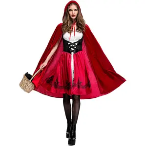 Cadılar bayramı kostüm yetişkin kadınlar için küçük kırmızı sürme kapşonlu Cosplay fantezi oyunu üniformaları süslü elbise parti pelerin kıyafet