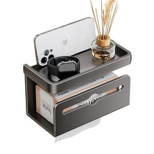 กล่องใส่กระดาษทิชชู่ติดผนังสีเทากันเมทัลไม่ต้องเจาะ ที่ใส่กระดาษชำระในห้องน้ำ ที่เก็บของในห้องน้ำ รูปทรงสี่เหลี่ยมผืนผ้า กันน้ำอเนกประสงค์ - Product Image 2