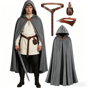 Mantello con Cappuccio Rinascimentale, <span class=keywords><strong>Accessori</strong></span> per Costume Medievale per Uomini e Donne, Mantello per Costume di Halloween, Cintura, Borsa, Bracciali - Product Image 5