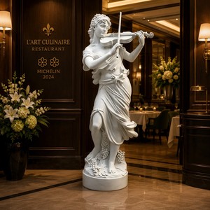Sculpture personnalisée <span class=keywords><strong>de</strong></span> musicienne violoniste en marbre – Sculpture néoclassique sur mesure <span class=keywords><strong>de</strong></span> femme musiciste avec base en vigne Bacchique pour intérieurs <span class=keywords><strong>de</strong></span> luxe - Product Image 2