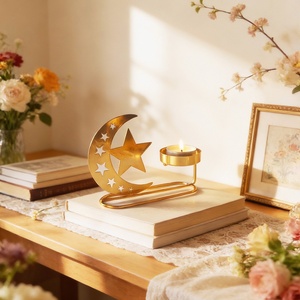 Portacandele a Forma di Stella e Luna, Decorazione per la Casa per Festività Mediorientali, Portacandele Tealight Ispirato allo Stile Arabo - Product Image 1