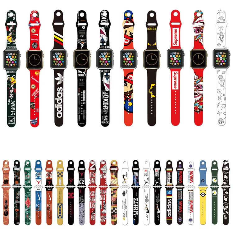 OEM/ODM Designer Luxury Custom Sport Printed Silicone Rubber Watch Band Straps For iWatch apple watch 7 6 5 4