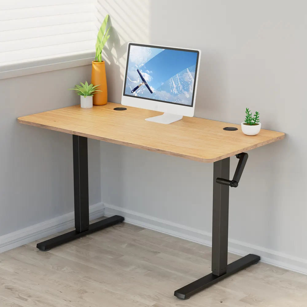 AUKI Manual Crank Table With Bamboo Tabletop 120*60 CM Ergonomic Desk Height Adjustable Desk