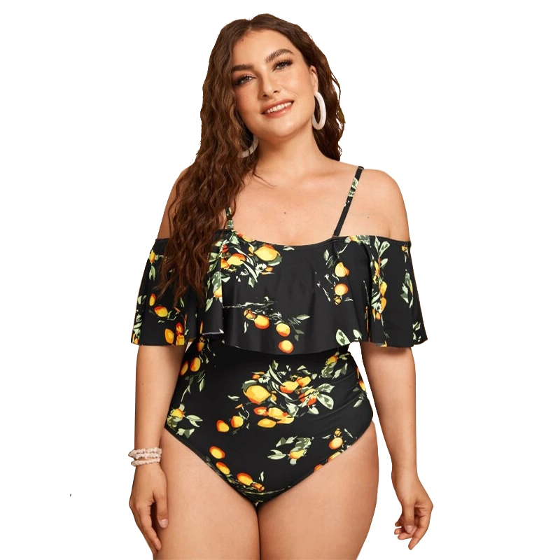 2022 New Design DAMO Plus Size Ladies Fruit Printed One Piece Shoulder Women Swimsuit Tummy Control Girls Swimwear