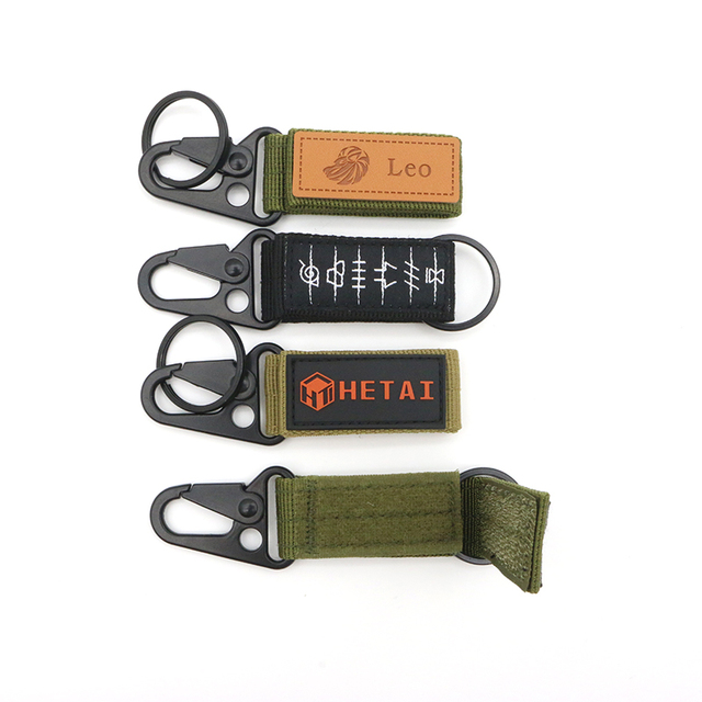 Custom Logo Zinc Alloy Outdoor Khaki Black Green Hook and Loop Gear Clips Keyholder Heavy Duty Tactical Keychain