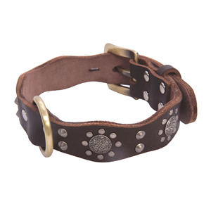 Collier de chien en cuir de vachette solide et écologique avec fermeture à bouton de sangle de cou anti-morsure élargie Style vintage pour les grands chiens - Product Image 1