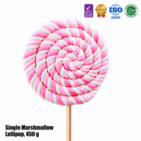 Venta al por mayor de fábrica: Caramelo de malvavisco gigante en forma de espiral de 450 g, dulce, suave, con sabor a frutas, envasado, Halal, personalizable.