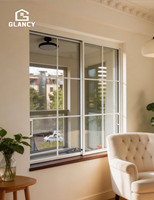 Ventanas Corredizas Francesas de Aluminio con Doble Acristalamiento, Ventana Corrediza de Vidrio con Rejilla Impermeable y Resistente al Viento para Casas