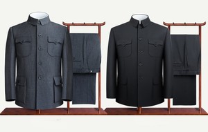 Ensemble de costumes chinois pour hommes en gros : <span class=keywords><strong>Veste</strong></span> Zhongshan à simple boutonnage et pantalon (2 pièces) - Product Image 6