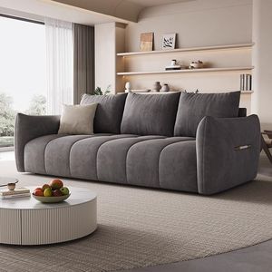 Sofá de tela afelpada en forma de U, color blanco y gris, tapizado con relleno de espuma para sala de estar, apartamentos pequeños, casas de huéspedes, alquiler - Product Image 3