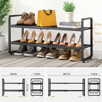 Étagère à chaussures extensible à 2 niveaux pour placard, support à chaussures long empilable, étagère de rangement à chaussures en métal réglable
